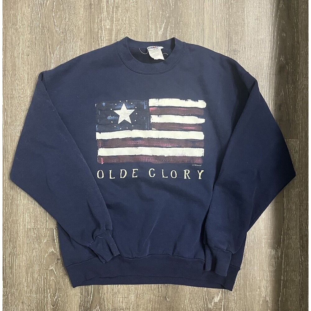 Vintage Jerzees 1995 Olde Glory Sweatshirt - Navy-  Size Large